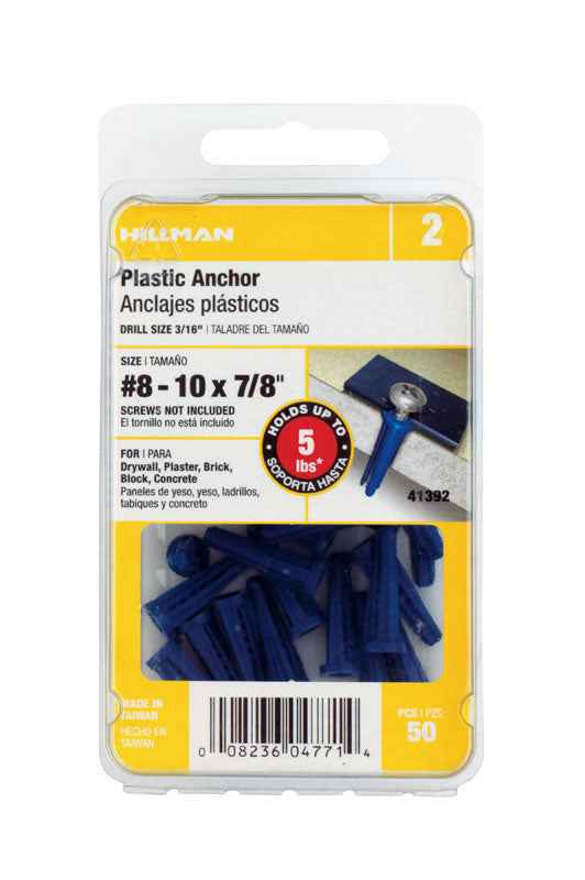 Hillman .164 in. Dia. x 7/8 in. L Plastic Flat Head Conical Anchor 50 pk (Pack of 5) - Image 3