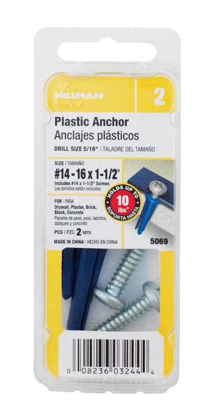 Hillman .25 in. Dia. x 1-3/8 in. L Plastic Pan Head Conical Anchor 2 pk (Pack of 10) - Image 4