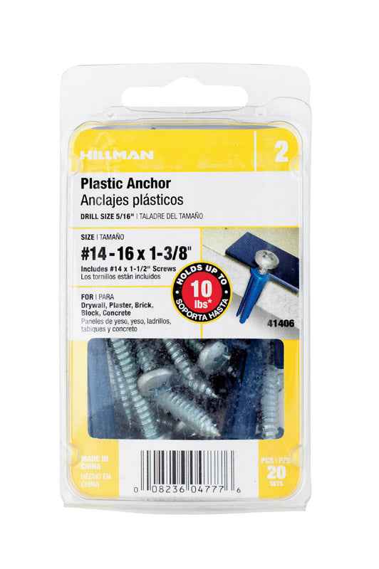 Hillman .25 in. Dia. x 1-3/8 in. L Plastic Pan Head Conical Anchor 20 pk (Pack of 5) - Image 4