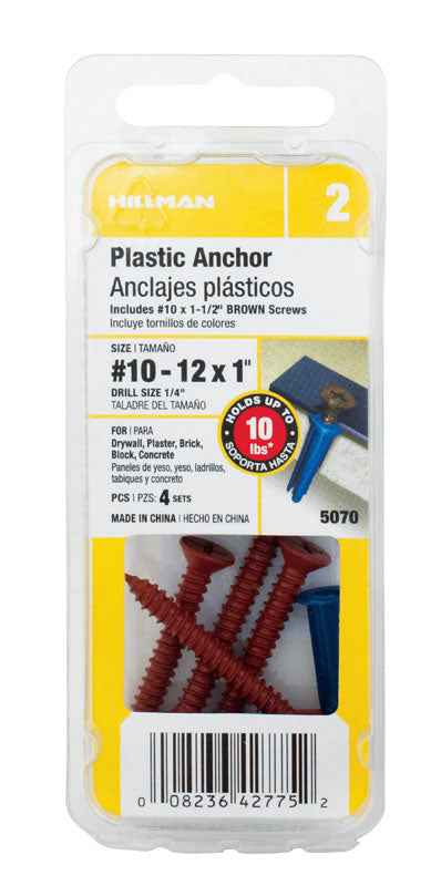 Hillman .190 in. Dia. x 1 in. L Plastic Flat Head Conical Anchor 4 pk (Pack of 10) - Image 2
