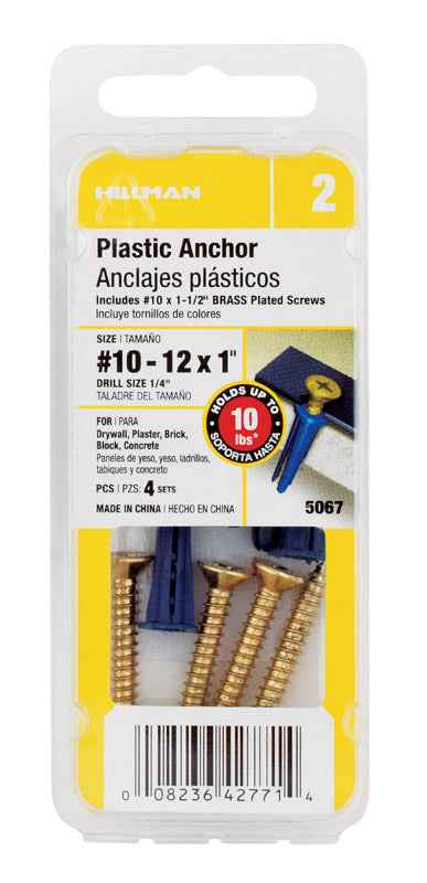 Hillman .190 in. Dia. x 1 in. L Plastic Flat Head Conical Anchor 4 pk (Pack of 10) - Image 2