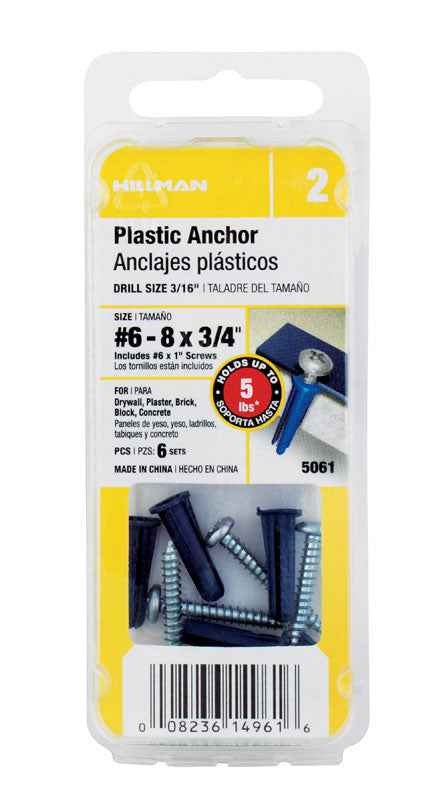 Hillman .138 in. Dia. x 3/4 in. L Plastic Pan Head Conical Anchor 6 pk (Pack of 10) - Image 4