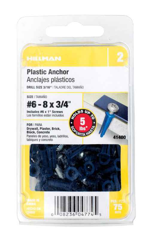 Hillman .138 in. Dia. x 3/4 in. L Plastic Pan Head Conical Anchor 75 pk (Pack of 5) - Image 3