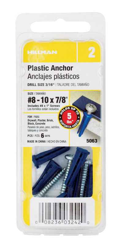 Hillman .164 in. Dia. x 7/8 in. L Plastic Pan Head Conical Anchor 6 pk (Pack of 10) - Image 4