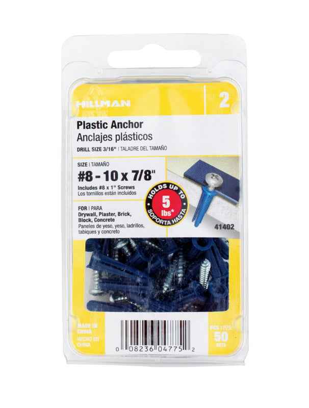 Hillman .164 in. Dia. x 7/8 in. L Plastic Pan Head Conical Anchor 50 pk (Pack of 5) - Image 4