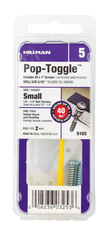 Hillman 1/8 in. Dia. x 1/8 in. Small in. L Zinc Pan Head Pop-Toggle Anchors 10 pk (Pack of 6) - Image 3