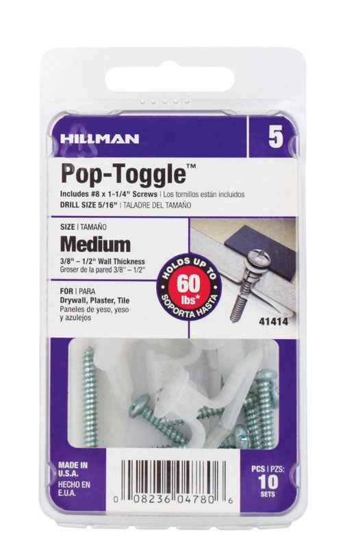 Hillman 3/8 in. Dia. x 1-1/4 in. L Zinc Pan Head Pop-Toggle Anchors 10 pk (Pack of 5) - Image 3