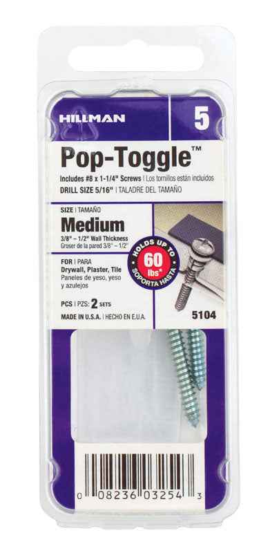 Hillman 3/8 in. Dia. x 3/8 in. Medium in. L Zinc Pan Head Pop-Toggle Anchors 2 pk (Pack of 6) - Image 3