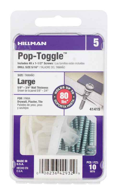 Hillman 5/8 in. Dia. x 1-1/2 in. L Zinc Pan Head Pop-Toggle Anchors 10 pk (Pack of 5) - Image 3