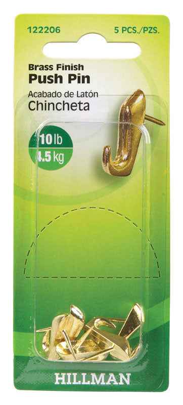 Hillman AnchorWire Brass-Plated Gold Push Pin Picture Hook 10 lb. 5 pk (Pack of 10) - Image 2