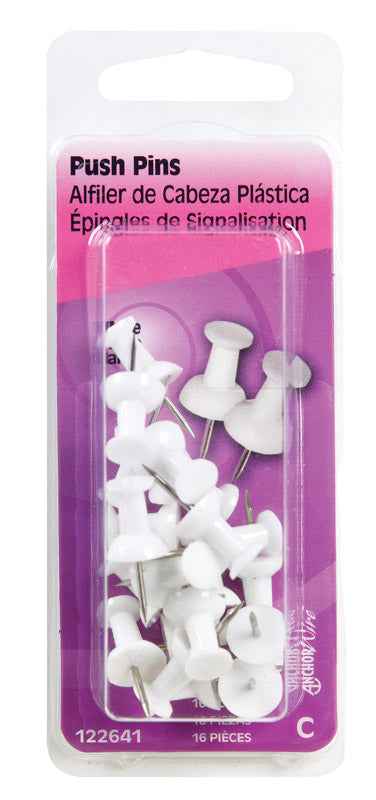 Hillman White Push Pins 16 pk (Pack of 6) - Image 2