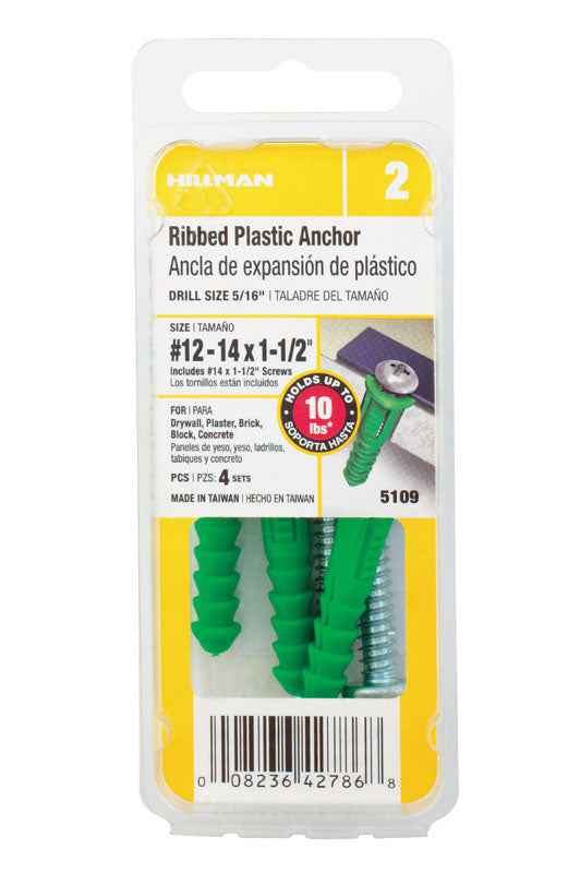 Hillman 1/4 in. Dia. x 1-1/2 in. L Plastic Pan Head Ribbed Anchor 4 pk (Pack of 6) - Image 4