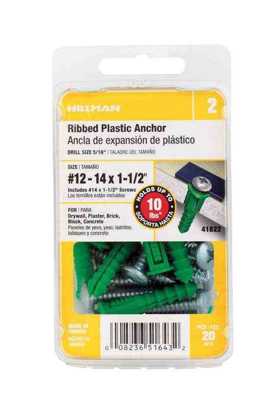 Hillman 1/4 in. Dia. x 1-1/2 in. L Plastic Ribbed Head Ribbed Anchor 20 pk (Pack of 5) - Image 4