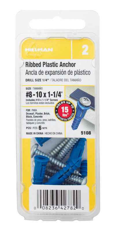 Hillman 0.164 in. Dia. x 1-1/4 in. L Plastic Pan Head Ribbed Anchor 6 pk (Pack of 6) - Image 4