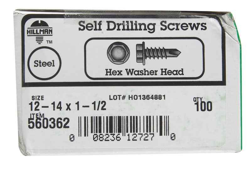 Hillman No. 12-14 X 1-1/2 in. L Hex Hex Washer Head Sheet Metal Screws 100 pk - Image 2