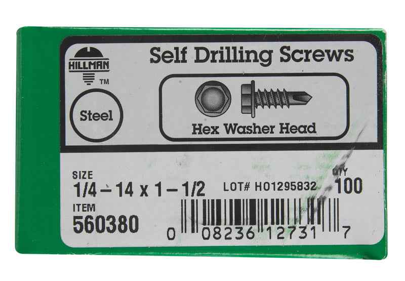 Hillman 1/4-14 in. X 1-1/2 in. L Hex Washer Head Sheet Metal Screws 100 pk - Image 2