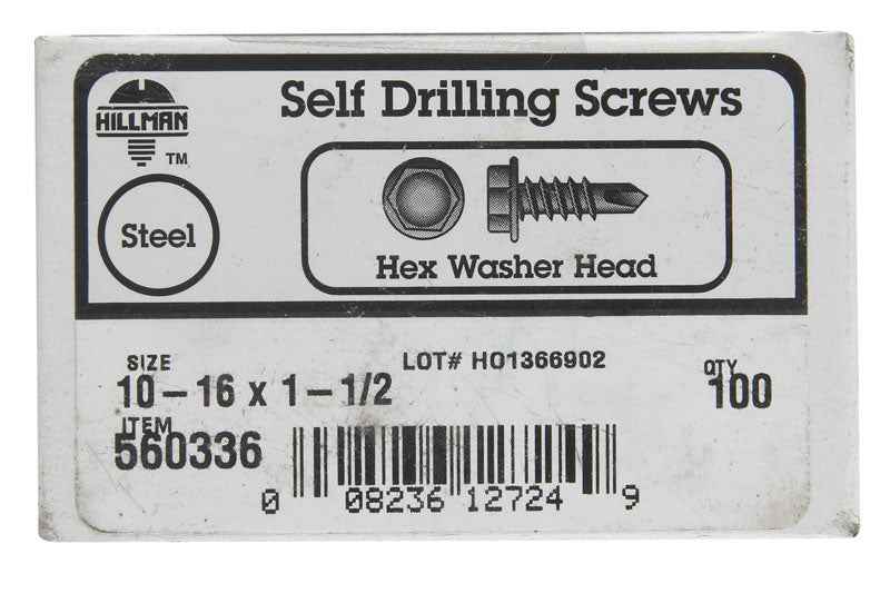 Hillman No. 10-16 X 1-1/2 in. L Hex Hex Washer Head Sheet Metal Screws 100 pk - Image 2
