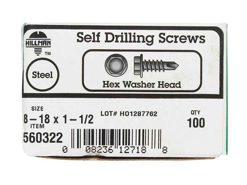 Hillman No. 8 X 1-1/2 in. L Phillips Hex Washer Head Sheet Metal Screws 100 pk - Image 3