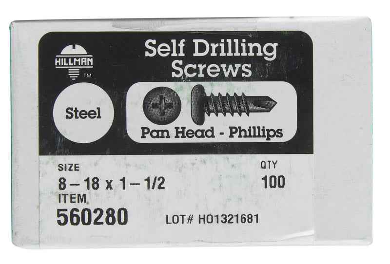 Hillman No. 8-18 X 1-1/2 in. L Phillips Pan Head Self- Drilling Screws 100 pk - Image 2