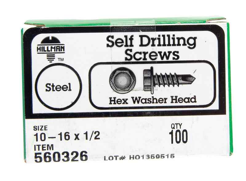 Hillman No. 10-16 X 1/2 in. L Hex Washer Head Self- Drilling Screws 100 pk - Image 2