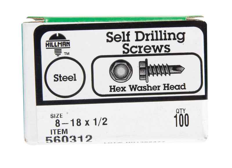 Hillman No. 8-18 X 1/2 in. L Hex Hex Washer Head Self- Drilling Screws 100 pk - Image 3