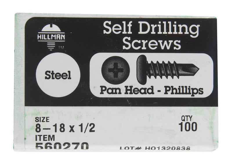 Hillman No. 8-18 X 1/2 in. L Phillips Pan Head Self- Drilling Screws 100 pk - Image 2