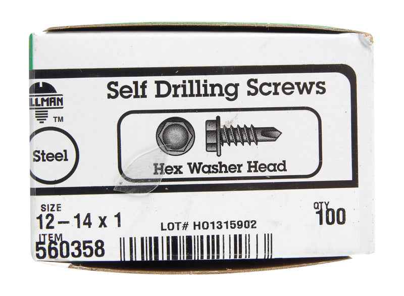 Hillman No. 12-14 X 1 in. L Hex Hex Washer Head Sheet Metal Screws 100 pk - Image 2