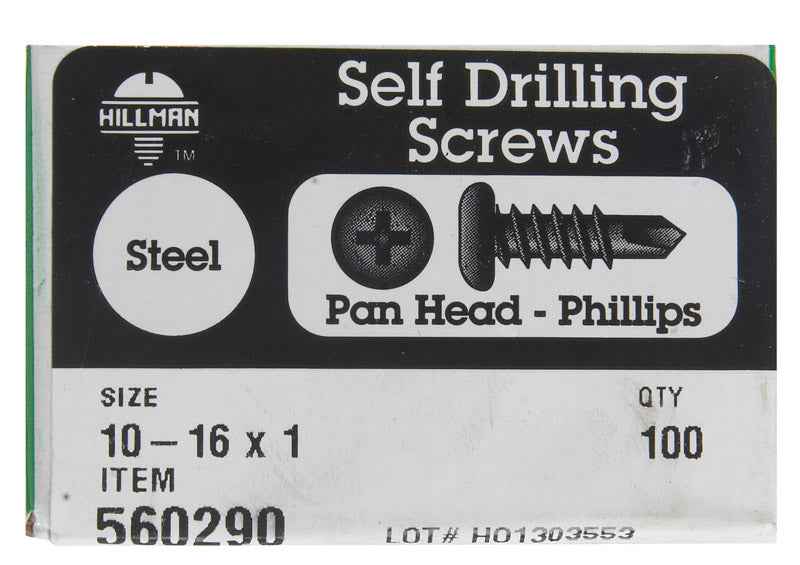 HILLMAN No. 10-16 Ga. X 1 in. L Phillips Pan Head Self-Drilling Screws 100 pk
