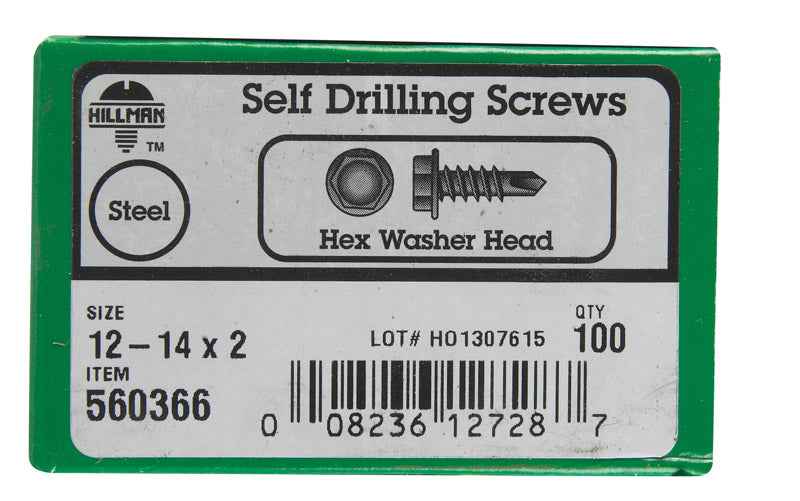 Hillman No. 12-14 X 2 in. L Hex Hex Washer Head Sheet Metal Screws 100 pk - Image 2