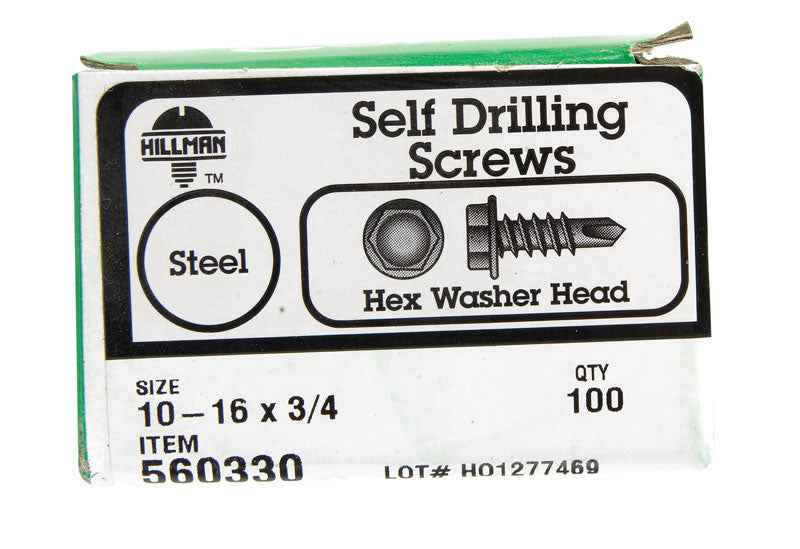Hillman No. 10-16 X 3/4 in. L Hex Washer Head Self- Drilling Screws 100 pk - Image 2