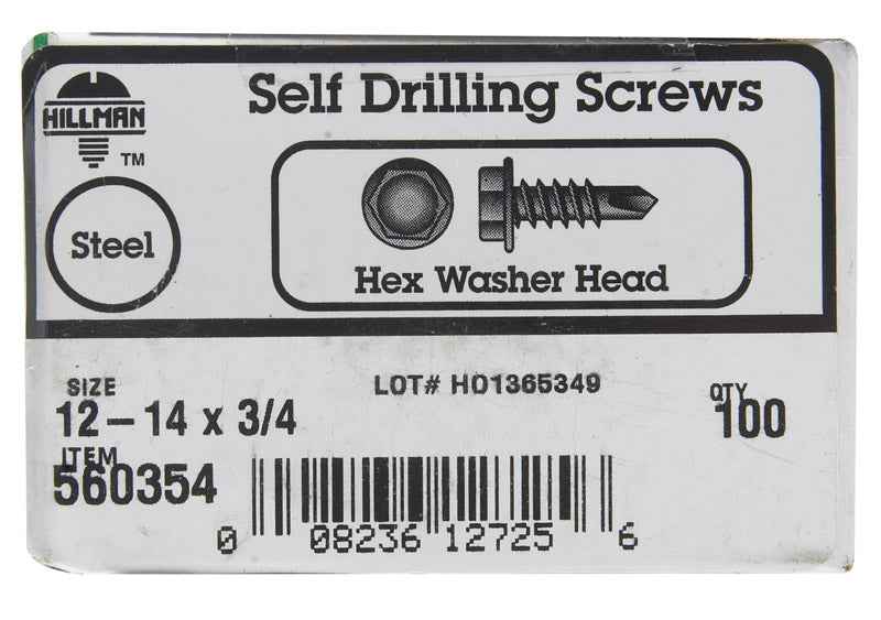 Hillman No. 12-14 X 3/4 in. L Hex Washer Head Sheet Metal Screws 100 pk - Image 2