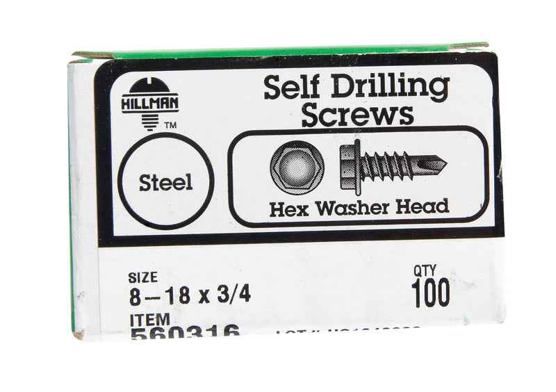 Hillman No. 8-18 X 3/4 in. L Hex Hex Washer Head Self- Drilling Screws 100 pk - Image 2