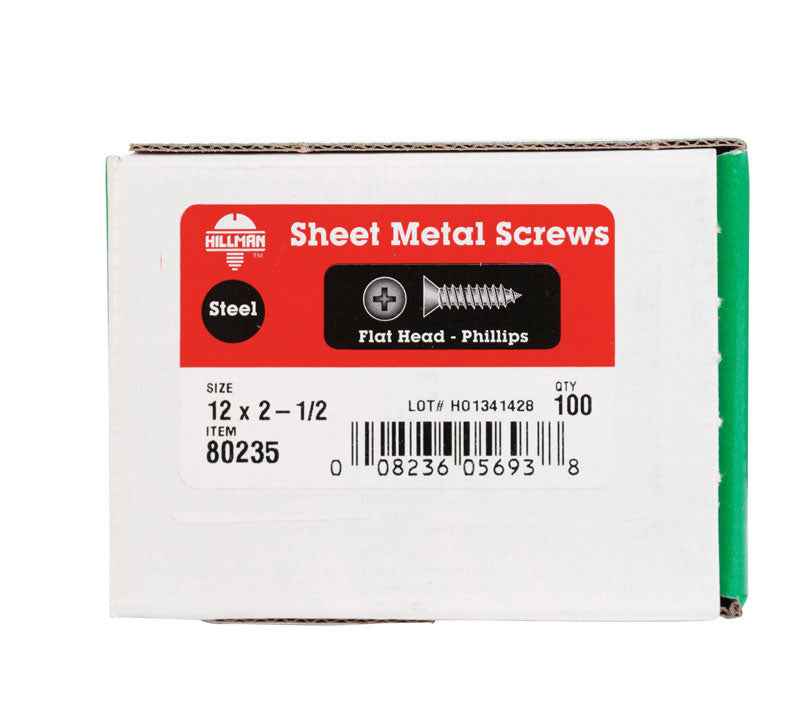 HILLMAN No. 12 Ga. X 2-1/2 in. L Phillips Flat Head Sheet Metal Screws 1 pk - Image 2