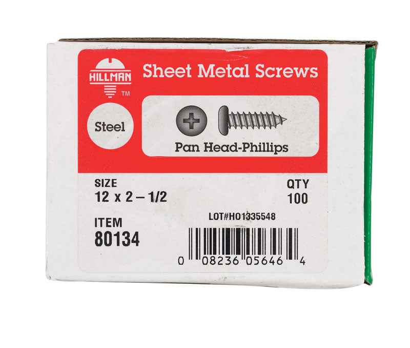 HILLMAN No. 12 X 2-1/2 in. L Phillips Pan Head Sheet Metal Screws 100 pk - Image 2