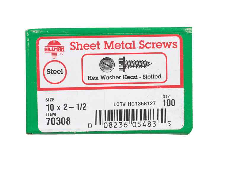 HILLMAN No. 10 Ga. X 2-1/2 in. L Slotted Hex Washer Head Sheet Metal Screws 100 pk - Image 2