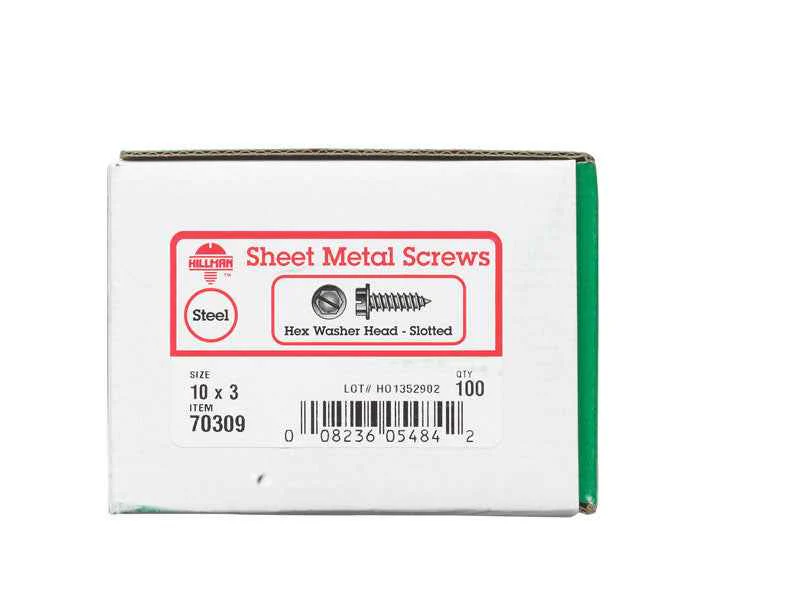 HILLMAN No. 10 Ga. X 3 in. L Slotted Hex Washer Head Sheet Metal Screws 100 pk - Image 2