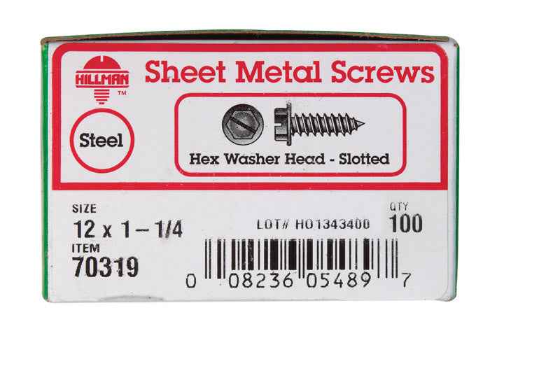 Hillman No. 12 X 1-1/4 in. L Slotted Hex Head Sheet Metal Screws 100 pk - Image 6