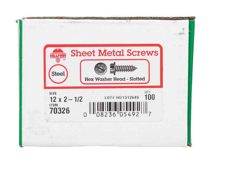 HILLMAN No. 12 Ga. X 2-1/2 in. L Slotted Hex Washer Head Sheet Metal Screws 100 pk - Image 2