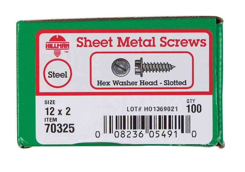 Hillman No. 12 X 2 in. L Slotted Hex Washer Head Sheet Metal Screws 100 pk - Image 6