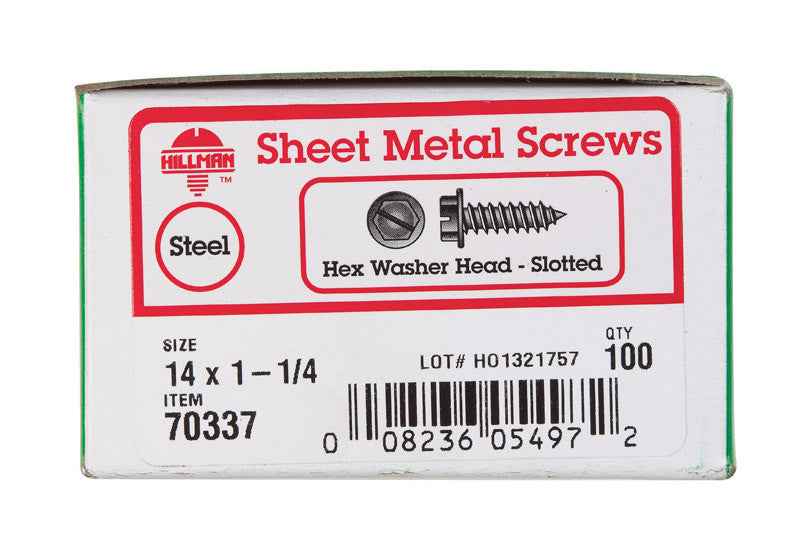 HILLMAN No. 14 Ga. X 1-1/4 in. L Slotted Hex Washer Head Sheet Metal Screws 100 pk - Image 4