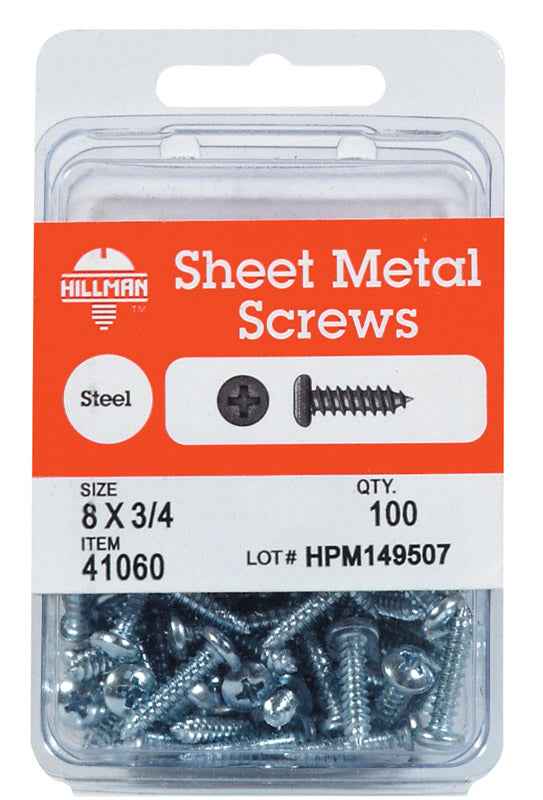 Hillman No. 6 x 1/2 in. L Phillips Pan Head Zinc-Plated Steel Sheet Metal Screws 100 1 pk (Pack of 10)