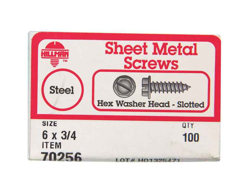 HILLMAN No. 6 Ga. X 3/4 in. L Slotted Hex Washer Head Sheet Metal Screws 100 pk - Image 2