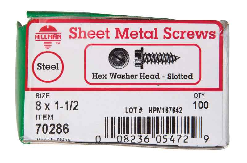 Hillman No. 8 X 1-1/2 in. L Slotted Hex Washer Head Sheet Metal Screws 100 pk - Image 3