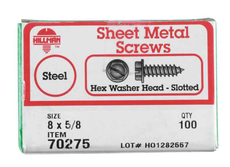 HILLMAN No. 8 Ga. X 5/8 in. L Slotted Hex Washer Head Sheet Metal Screws 100 pk - Image 2