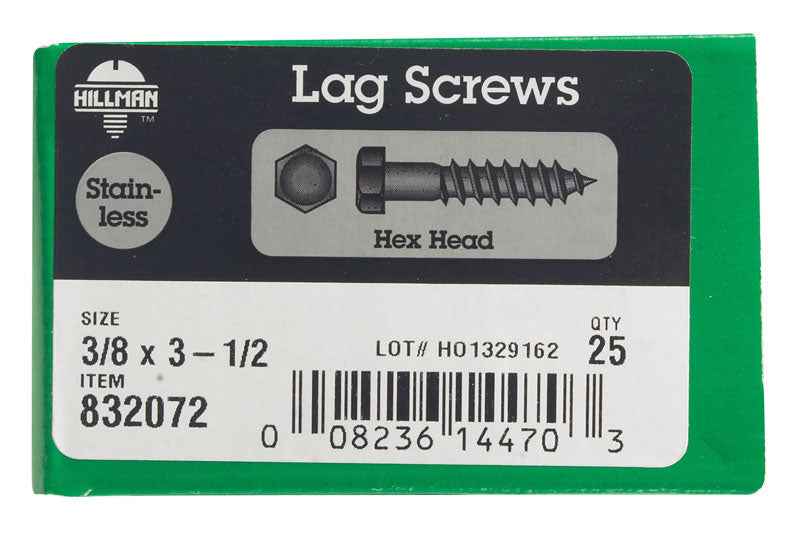 HILLMAN 3/8 in. X 3-1/2 in. L Hex Stainless Steel Lag Screw 25 pk - Image 2