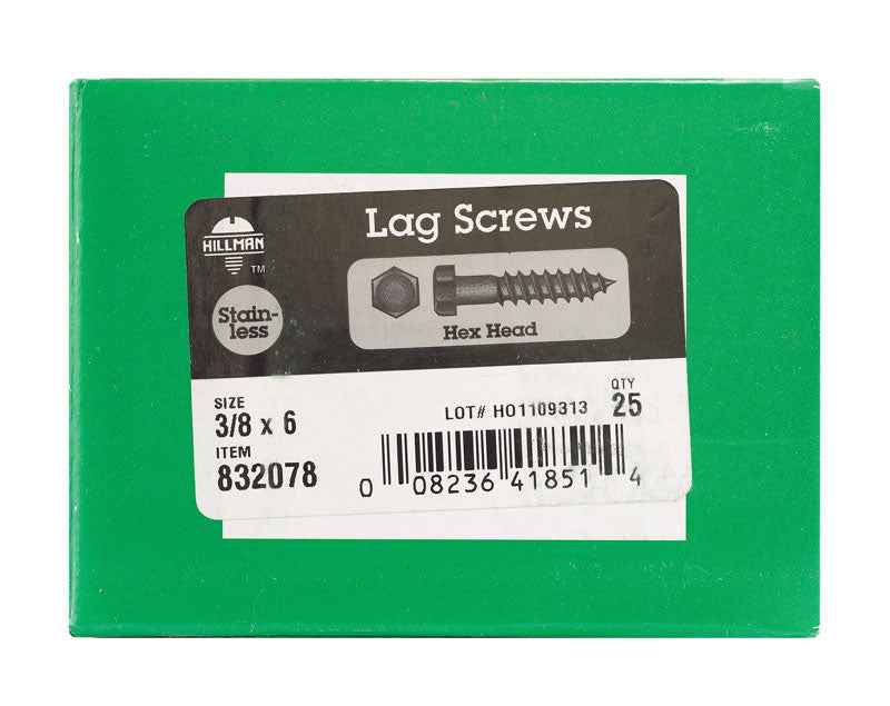 HILLMAN 3/8 in. X 6 in. L Hex Stainless Steel Lag Screw 25 pk - Image 2