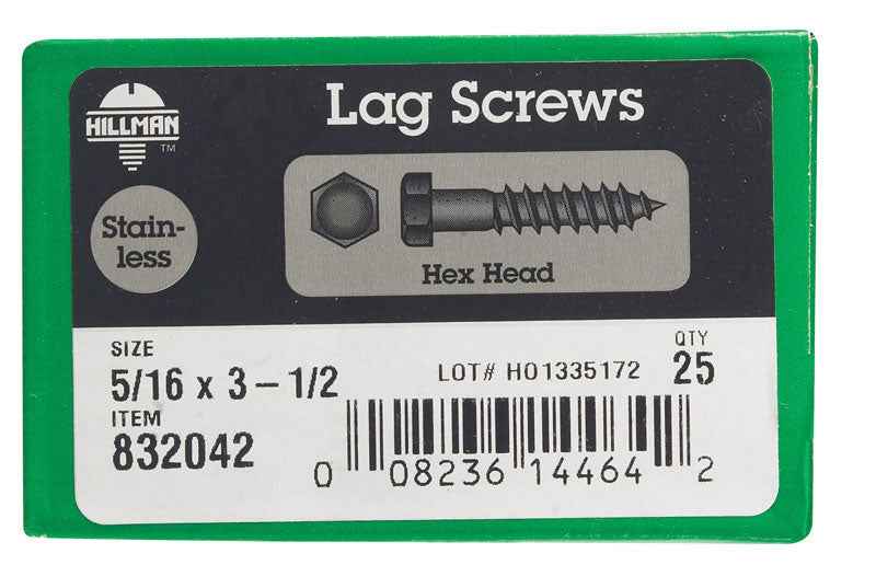 Hillman 5/16 in. X 3-1/2 in. L Hex Stainless Steel Lag Screw 25 pk - Image 2