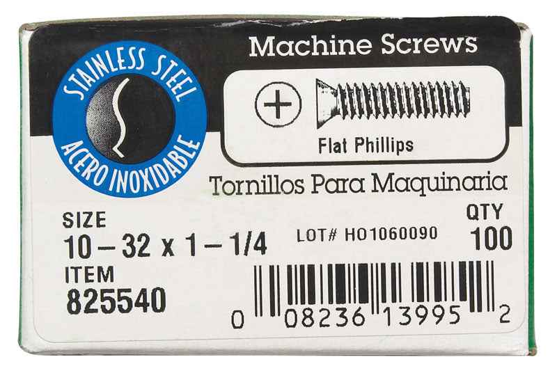 HILLMAN No. 10-32 Ga. X 1-1/4 in. L Phillips Flat Head Stainless Steel Machine Screws 1 lb 1 pk - Image 2