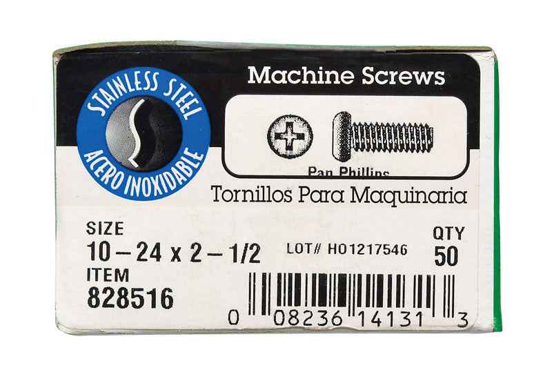 HILLMAN No. 10-24 X 2-1/2 in. L Phillips Pan Head Stainless Steel Machine Screws 50 pk - Image 2