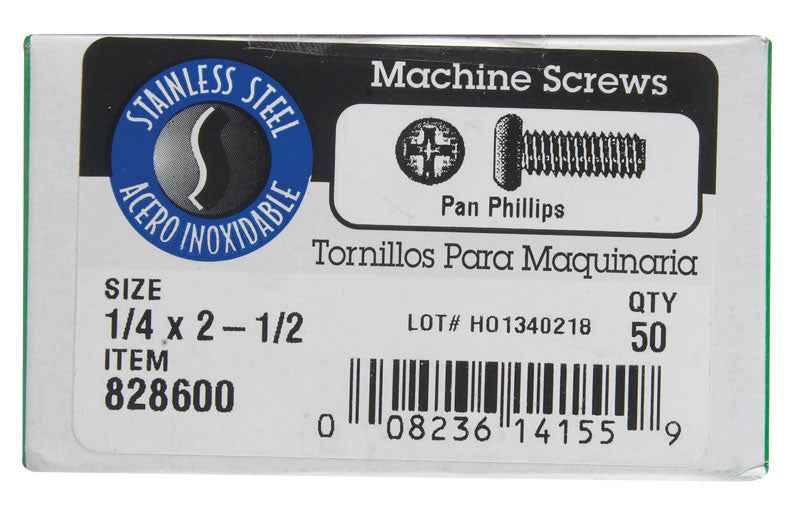 HILLMAN No. 1/4-20 in. X 2-1/2 in. L Phillips Pan Head Stainless Steel Machine Screws 50 pk - Image 2